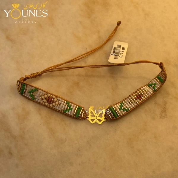 دستبند میوکی سفید سبز پروانه طلا